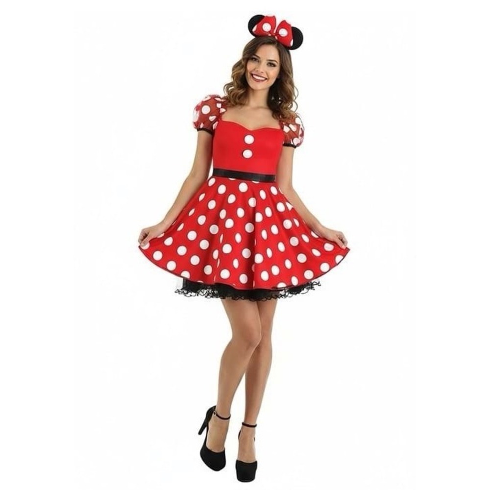 Disney Minnie Mouse Polka Dot Cosplay Costume Halloween Dress Womens Small